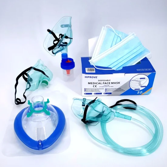 Borsa per serbatoio di ossigeno monouso chirurgica medica Accessori in PVC Bipap Non tessuto 3 strati CPAP CPR Nebulizzatore per respirazione KN95 Maschera per il viso per tracheostomia di tipo Iir