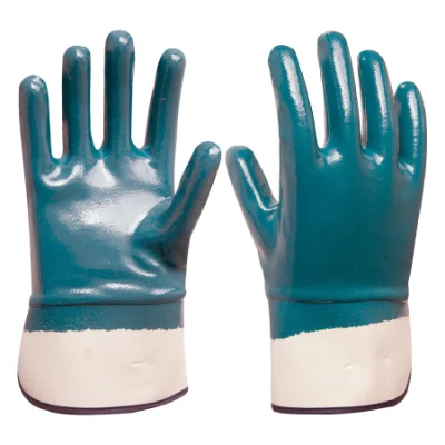 Guanti di sicurezza industriali in nitrile Fodera in cotone Guanti da lavoro con superficie liscia completamente rivestita in nitrile con polsino di sicurezza